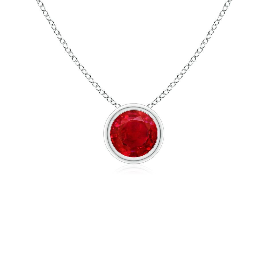 4mm AAA Bezel-Set Round Ruby Solitaire Pendant in White Gold 