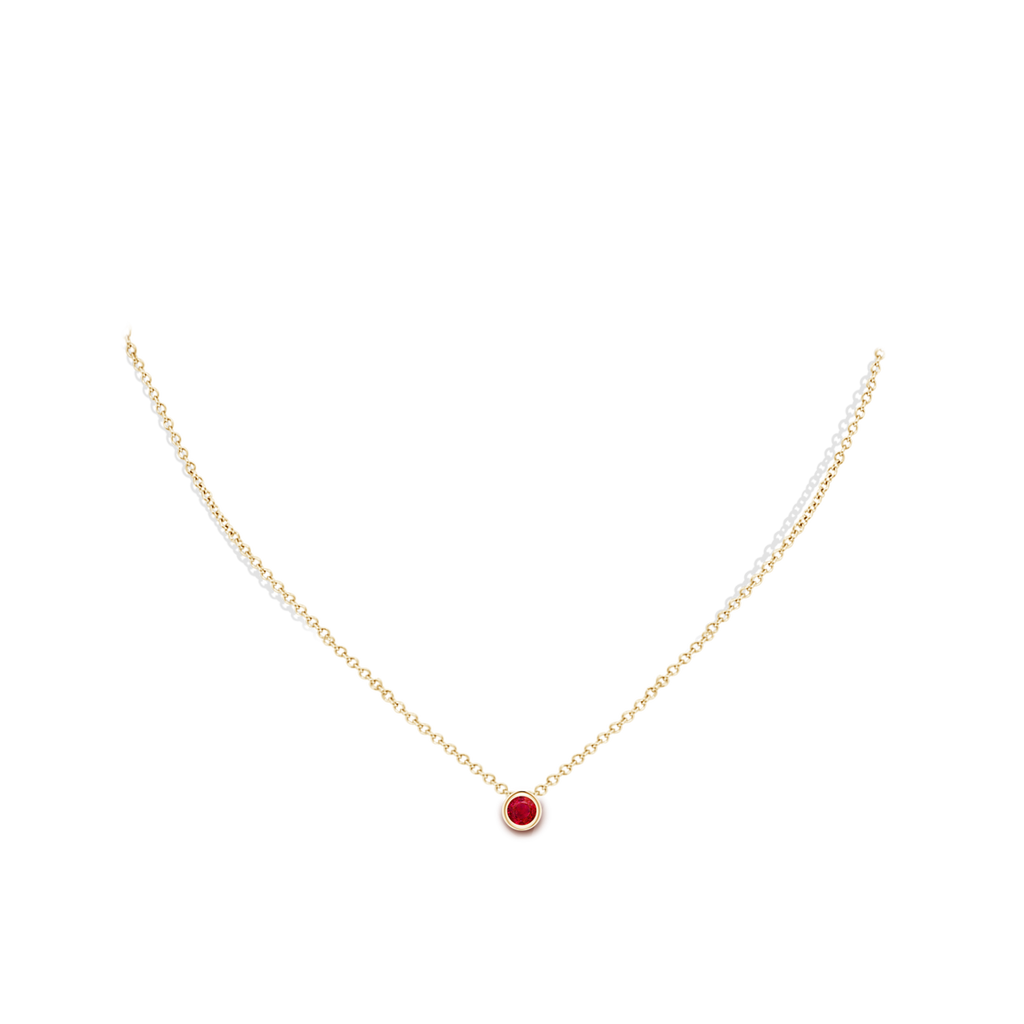 4mm AAA Bezel-Set Round Ruby Solitaire Pendant in Yellow Gold pen