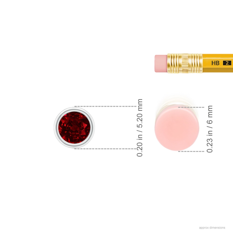 4mm AAAA Bezel-Set Round Ruby Solitaire Pendant in P950 Platinum ruler
