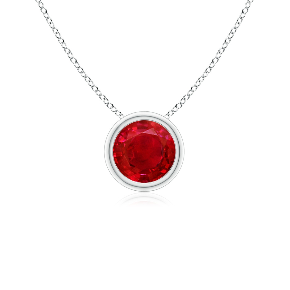 5mm AAA Bezel-Set Round Ruby Solitaire Pendant in White Gold 