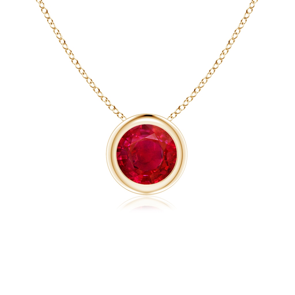 5mm AAA Bezel-Set Round Ruby Solitaire Pendant in Yellow Gold