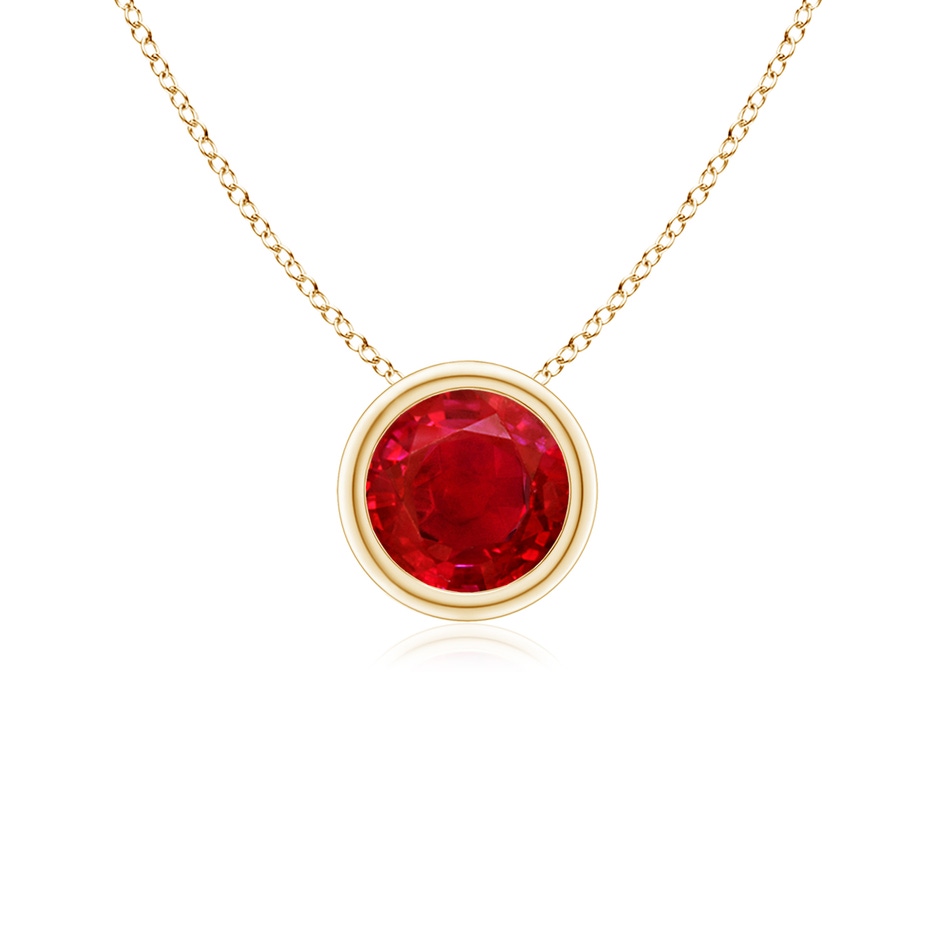 5mm AAA Bezel-Set Round Ruby Solitaire Pendant in Yellow Gold 