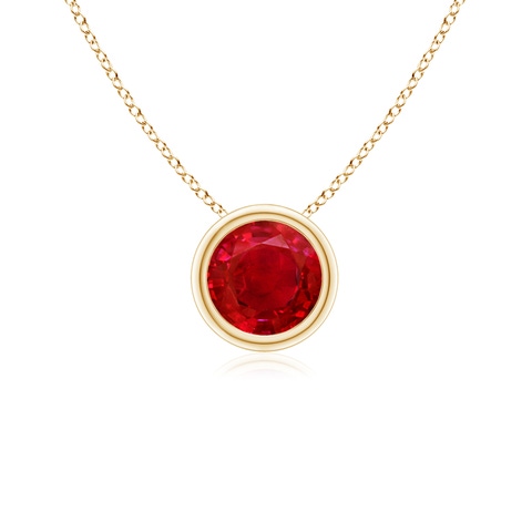 5mm AAA Bezel-Set Round Ruby Solitaire Pendant in Yellow Gold