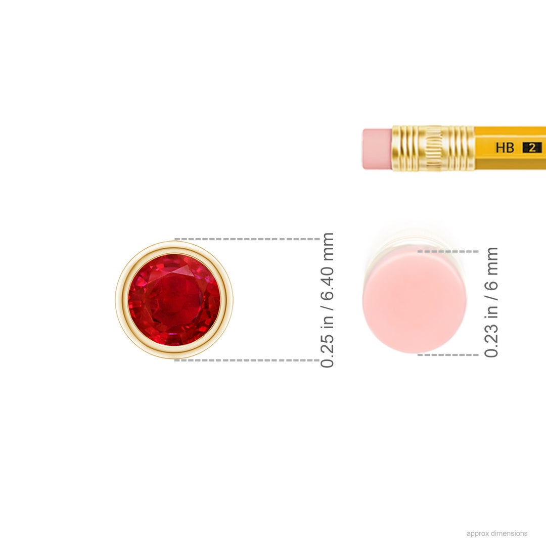 5mm AAA Bezel-Set Round Ruby Solitaire Pendant in Yellow Gold - ruler
