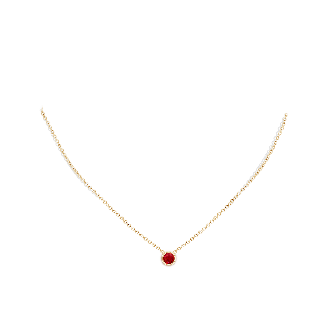 5mm AAA Bezel-Set Round Ruby Solitaire Pendant in Yellow Gold - body_neck