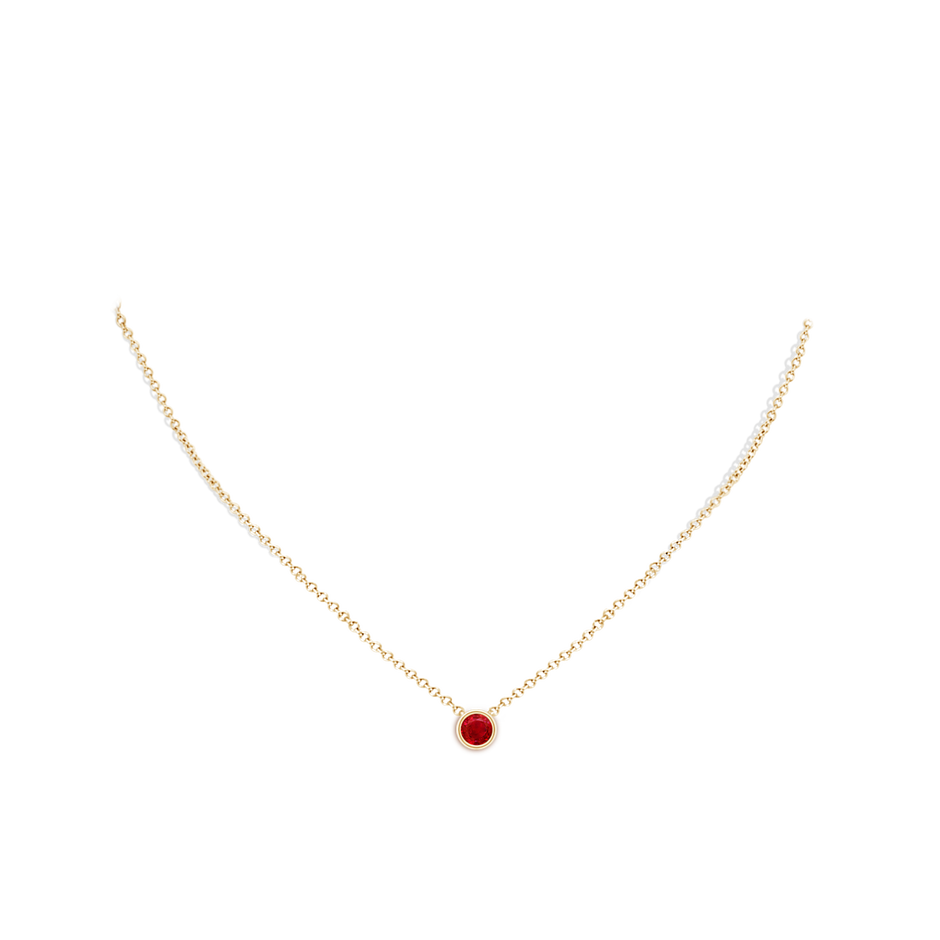 5mm AAA Bezel-Set Round Ruby Solitaire Pendant in Yellow Gold pen