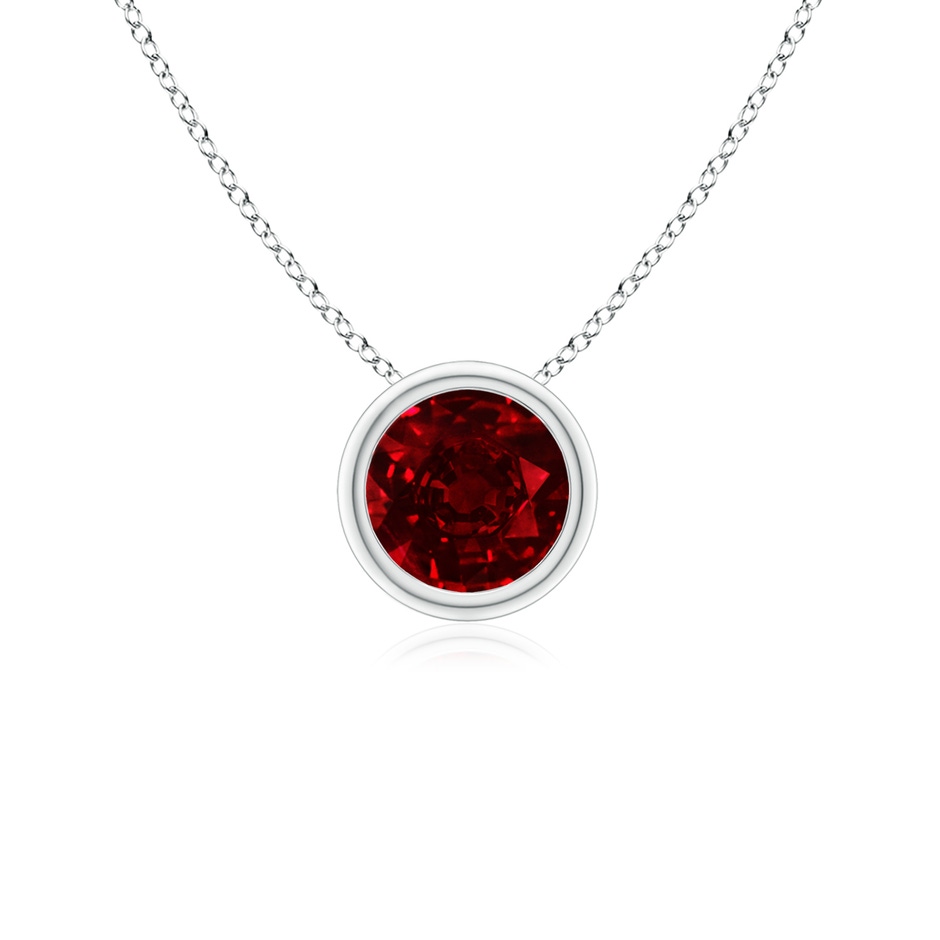 5mm AAAA Bezel-Set Round Ruby Solitaire Pendant in White Gold 