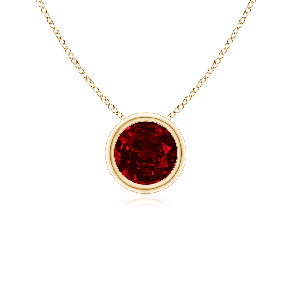 5mm AAAA Bezel-Set Round Ruby Solitaire Pendant in Yellow Gold 