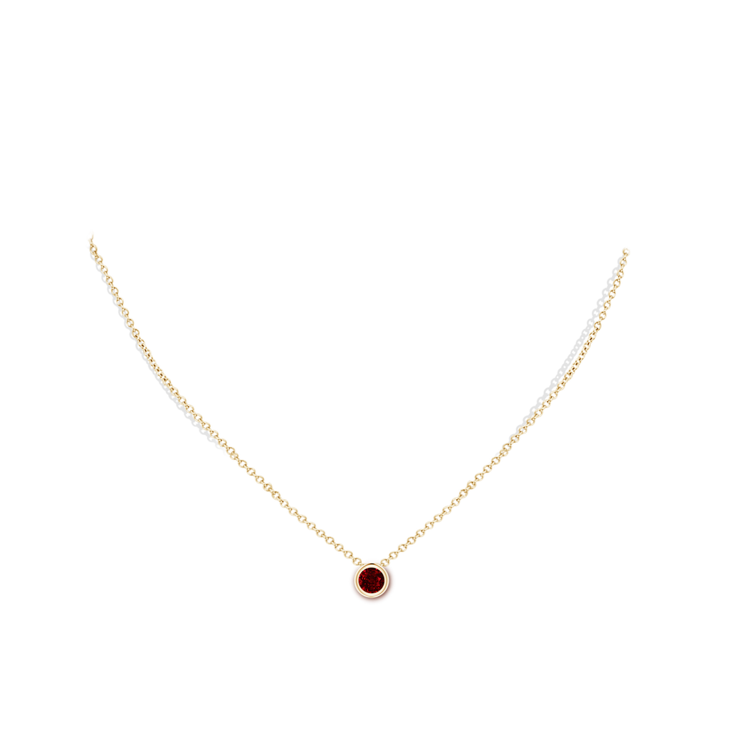 5mm AAAA Bezel-Set Round Ruby Solitaire Pendant in Yellow Gold pen