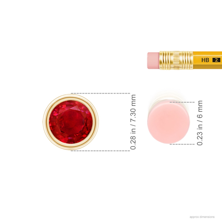 6mm AAA Bezel-Set Round Ruby Solitaire Pendant in Yellow Gold ruler