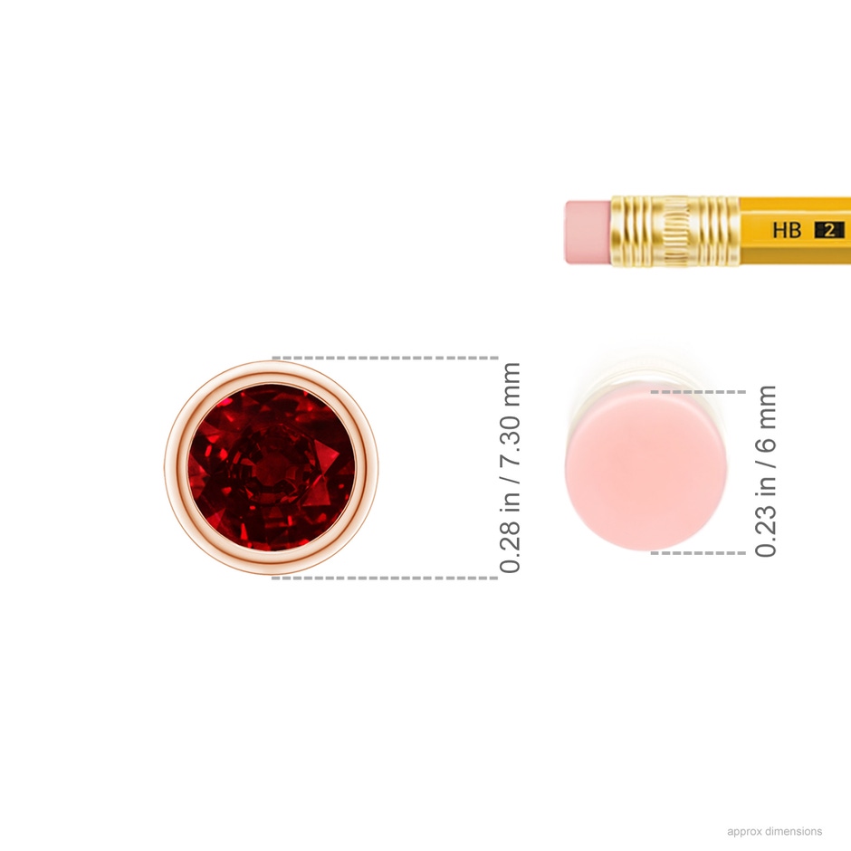 6mm AAAA Bezel-Set Round Ruby Solitaire Pendant in Rose Gold ruler