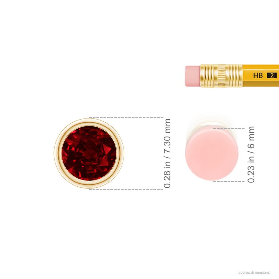 6mm AAAA Bezel-Set Round Ruby Solitaire Pendant in Yellow Gold ruler