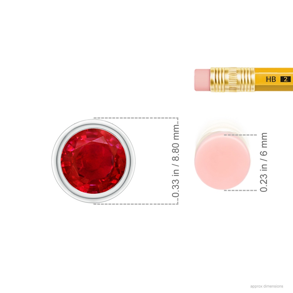 7mm AAA Bezel-Set Round Ruby Solitaire Pendant in P950 Platinum ruler