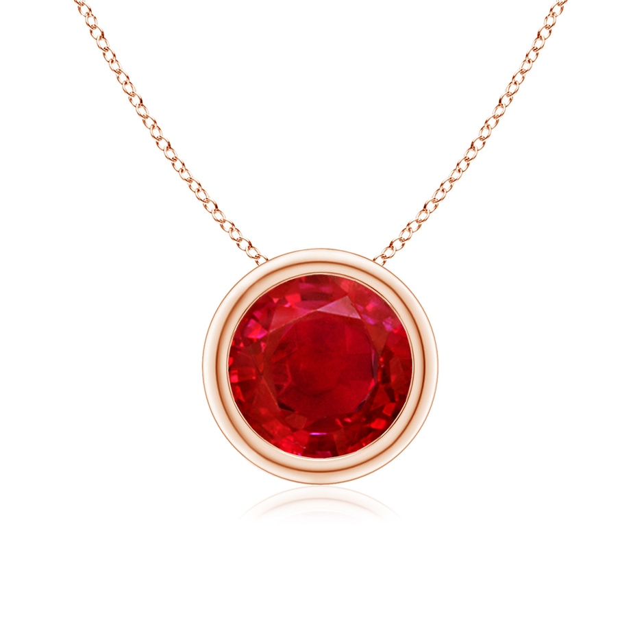 7mm AAA Bezel-Set Round Ruby Solitaire Pendant in Rose Gold 