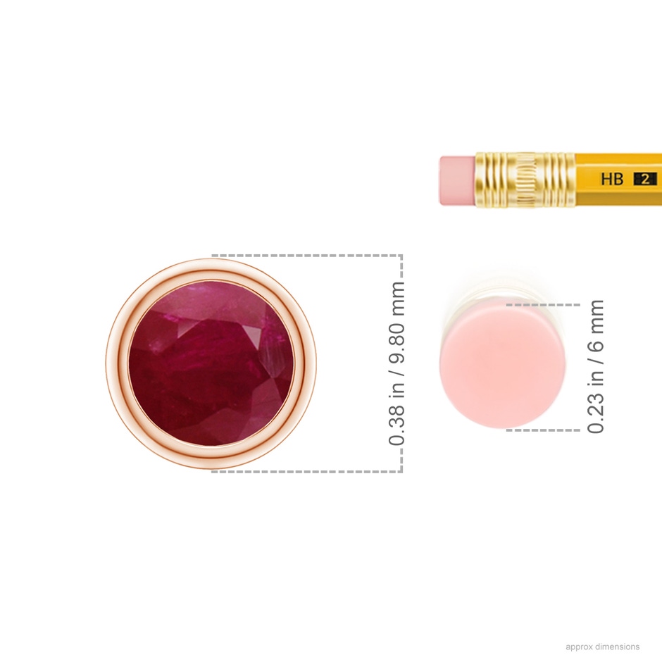 8mm A Bezel-Set Round Ruby Solitaire Pendant in Rose Gold ruler