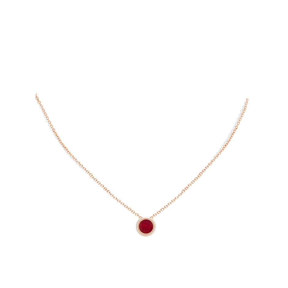 8mm AA Bezel-Set Round Ruby Solitaire Pendant in Rose Gold pen