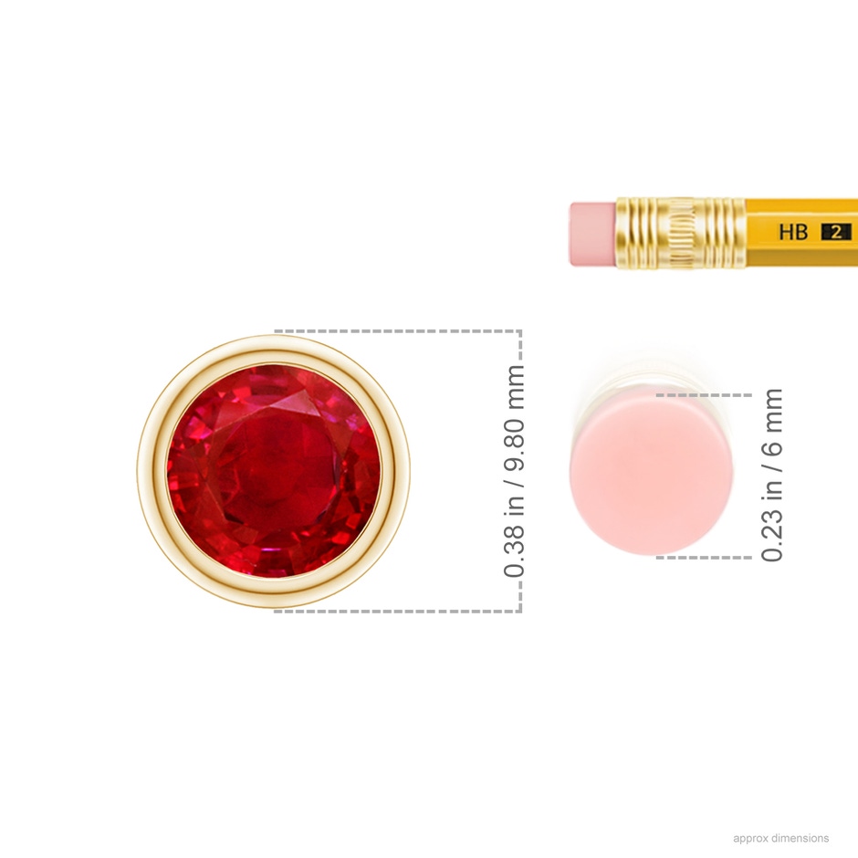 8mm AAA Bezel-Set Round Ruby Solitaire Pendant in Yellow Gold ruler