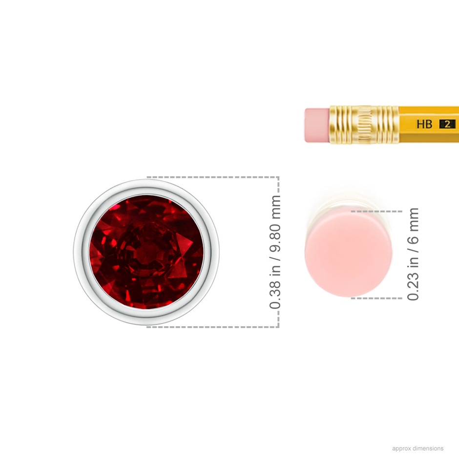 8mm AAAA Bezel-Set Round Ruby Solitaire Pendant in P950 Platinum ruler