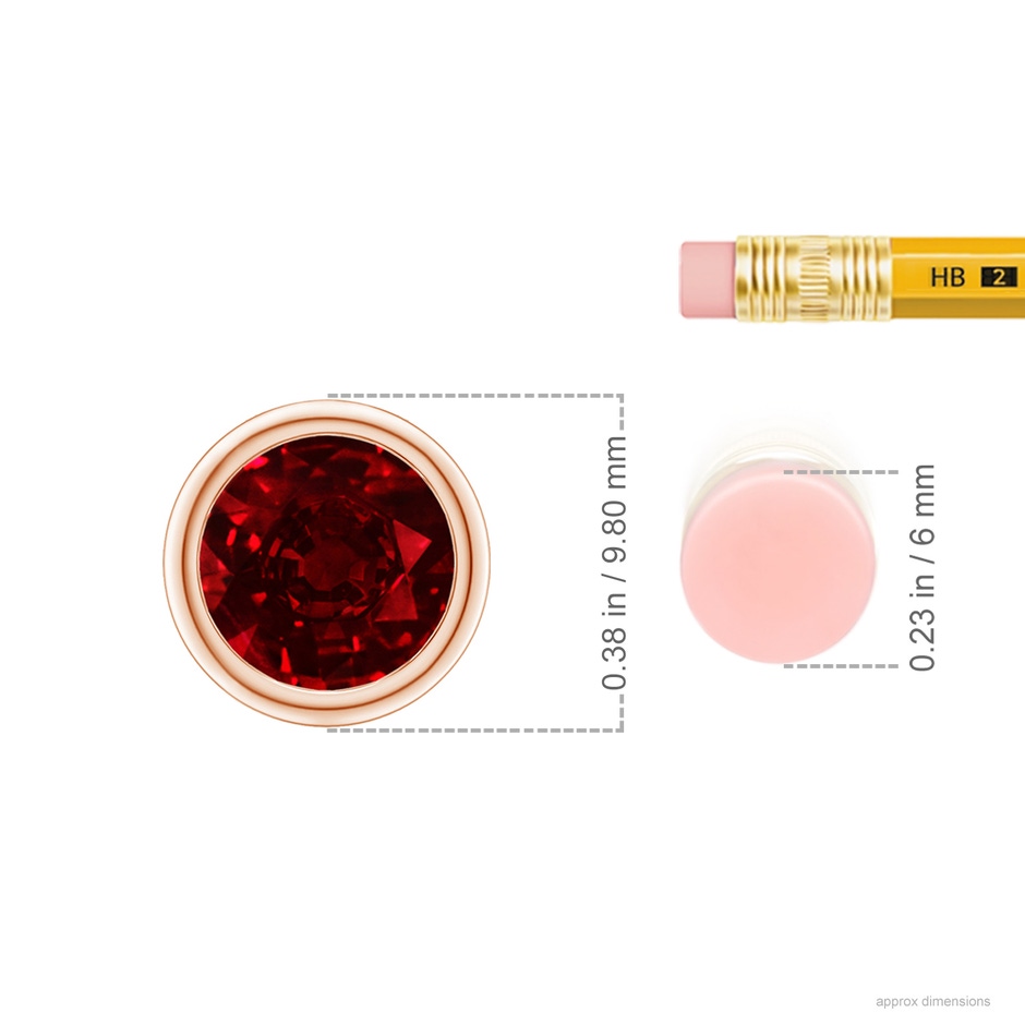 8mm AAAA Bezel-Set Round Ruby Solitaire Pendant in Rose Gold ruler
