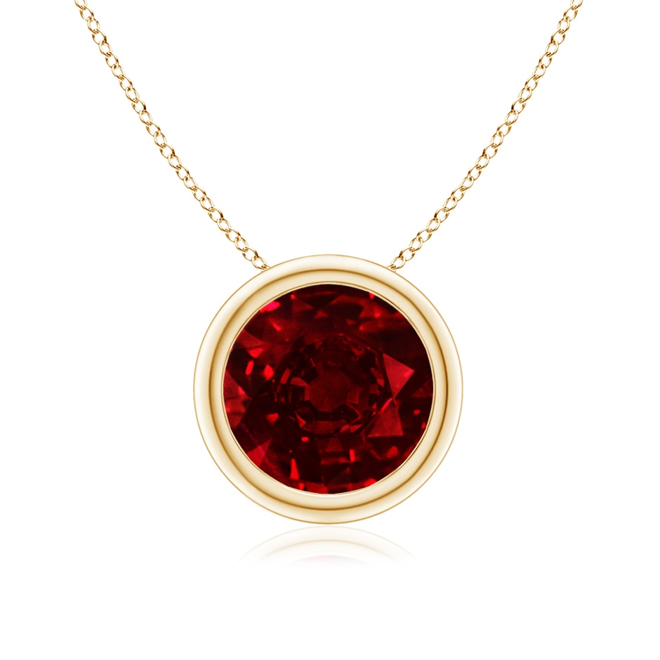 8mm AAAA Bezel-Set Round Ruby Solitaire Pendant in Yellow Gold 