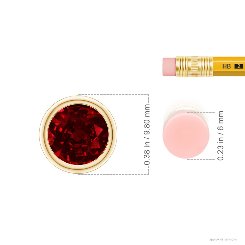 8mm AAAA Bezel-Set Round Ruby Solitaire Pendant in Yellow Gold ruler