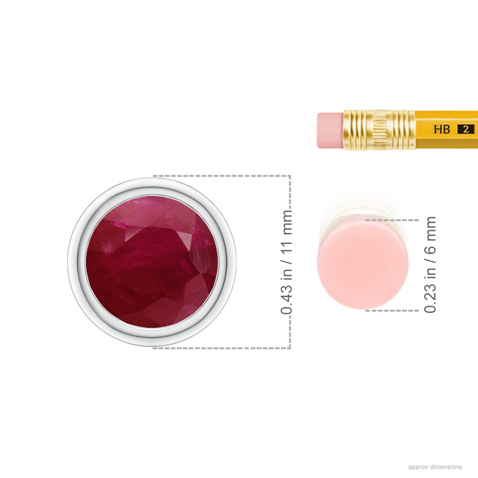 9mm A Bezel-Set Round Ruby Solitaire Pendant in P950 Platinum ruler