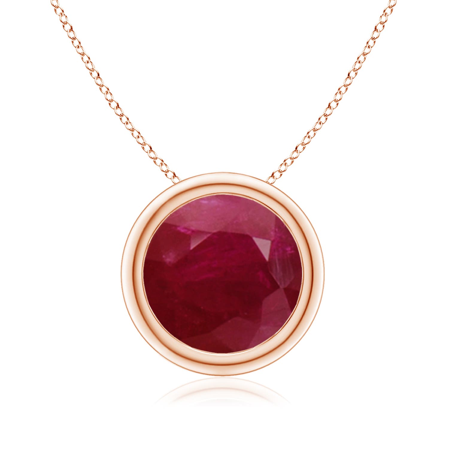 9mm A Bezel-Set Round Ruby Solitaire Pendant in Rose Gold