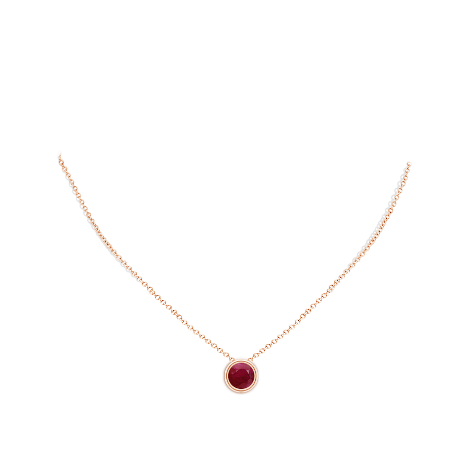 9mm A Bezel-Set Round Ruby Solitaire Pendant in Rose Gold pen