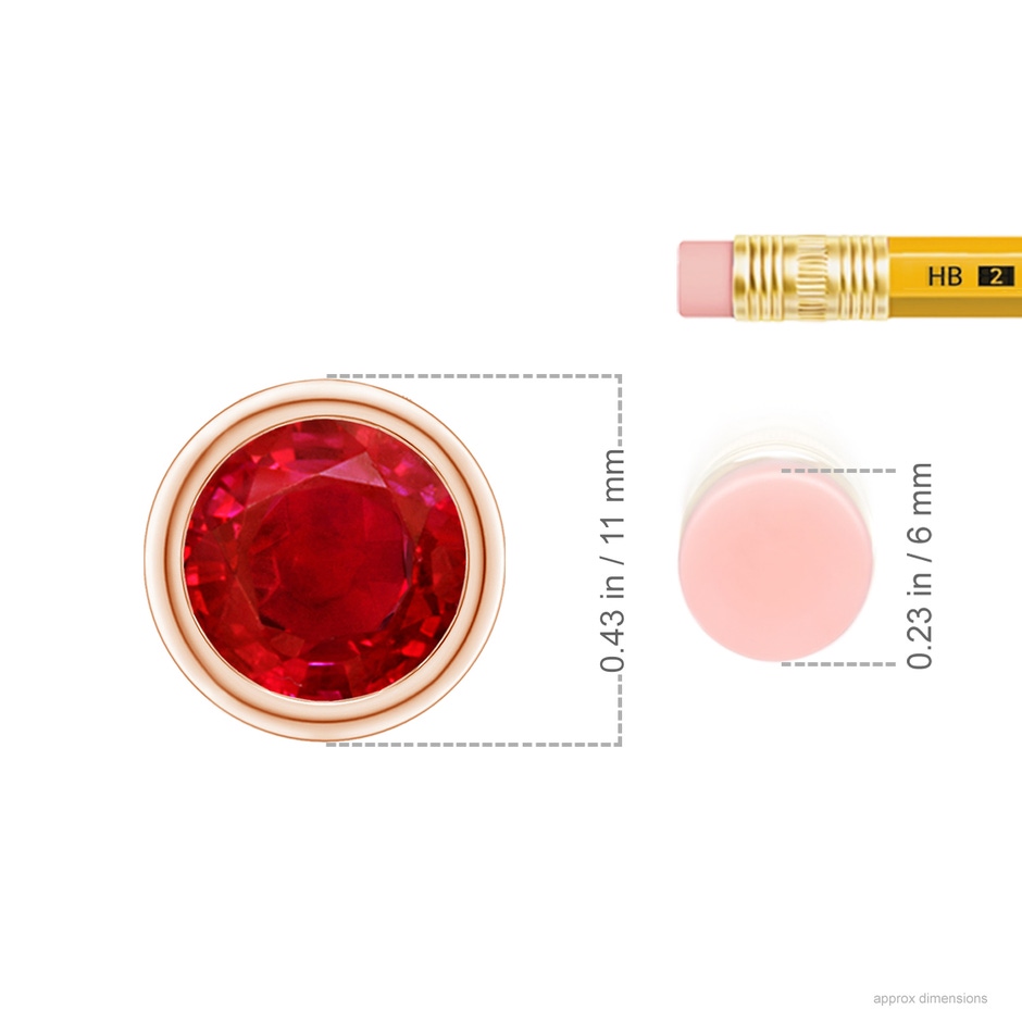 9mm AAA Bezel-Set Round Ruby Solitaire Pendant in Rose Gold ruler