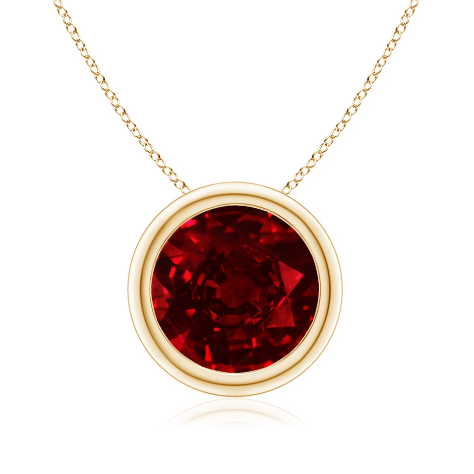 9mm AAAA Bezel-Set Round Ruby Solitaire Pendant in Yellow Gold 