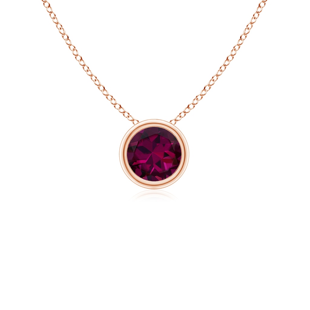 4mm AAAA Bezel-Set Round Rhodolite Solitaire Pendant in Rose Gold