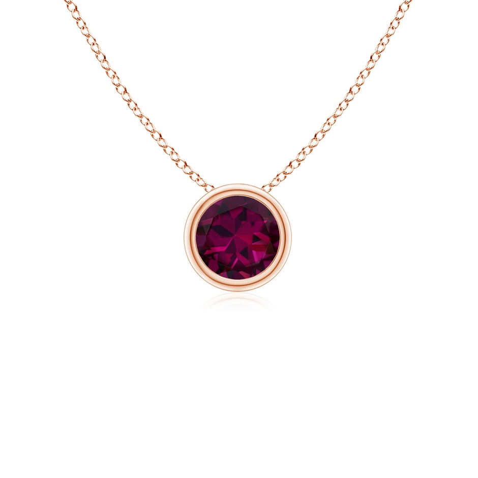 4mm AAAA Bezel-Set Round Rhodolite Solitaire Pendant in Rose Gold 