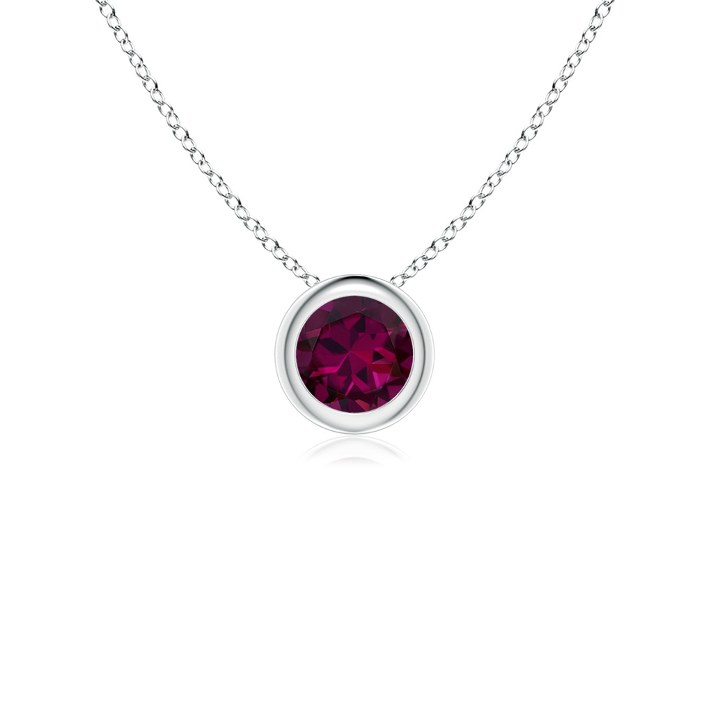 4mm AAAA Bezel-Set Round Rhodolite Solitaire Pendant in White Gold