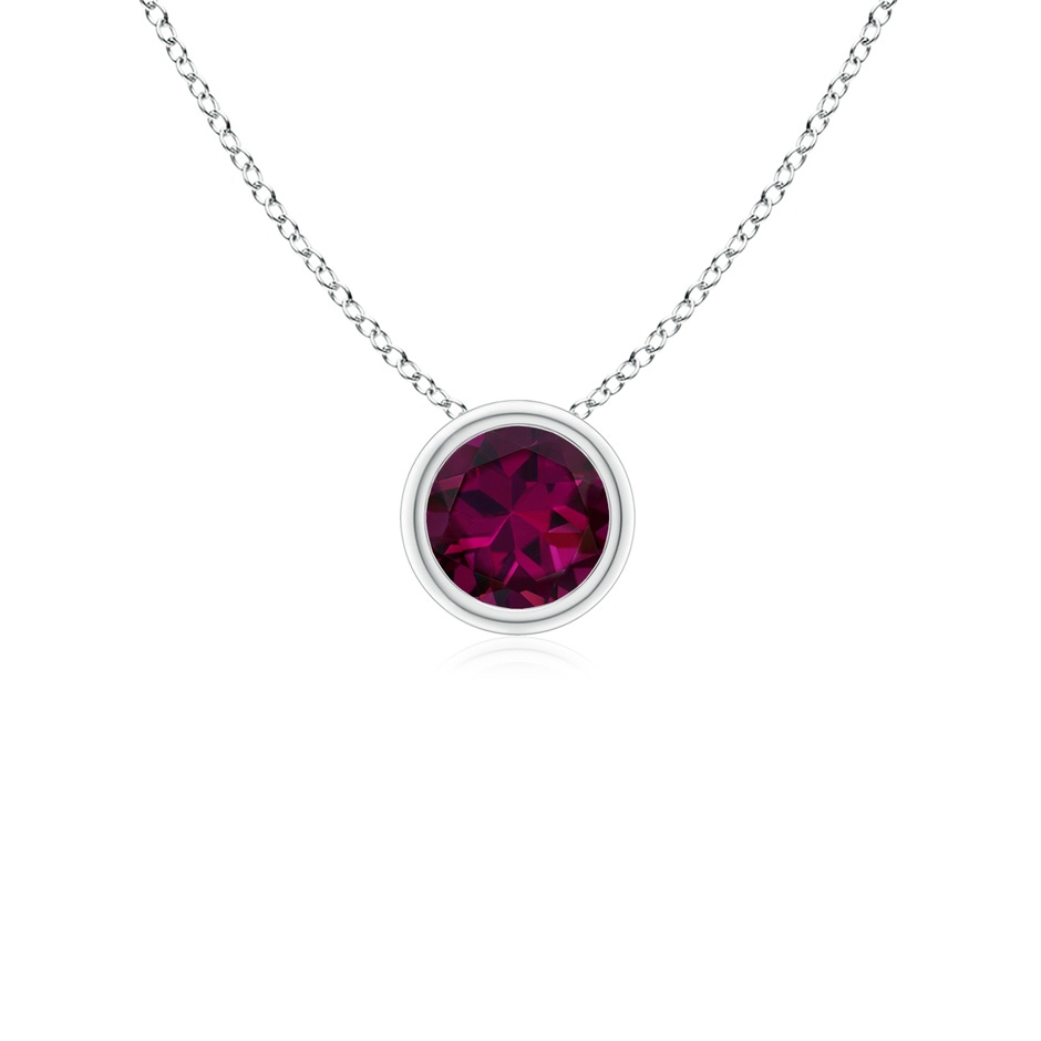 4mm AAAA Bezel-Set Round Rhodolite Solitaire Pendant in White Gold 