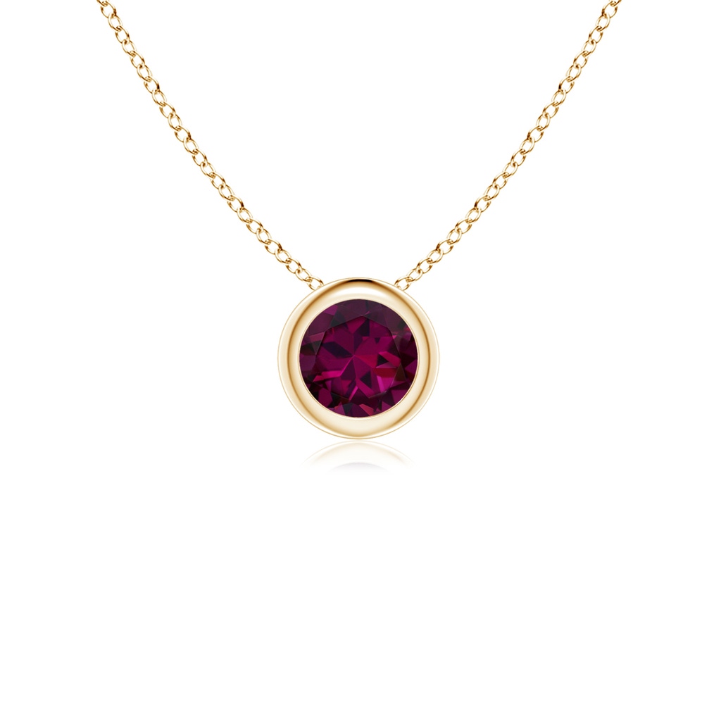 4mm AAAA Bezel-Set Round Rhodolite Solitaire Pendant in Yellow Gold