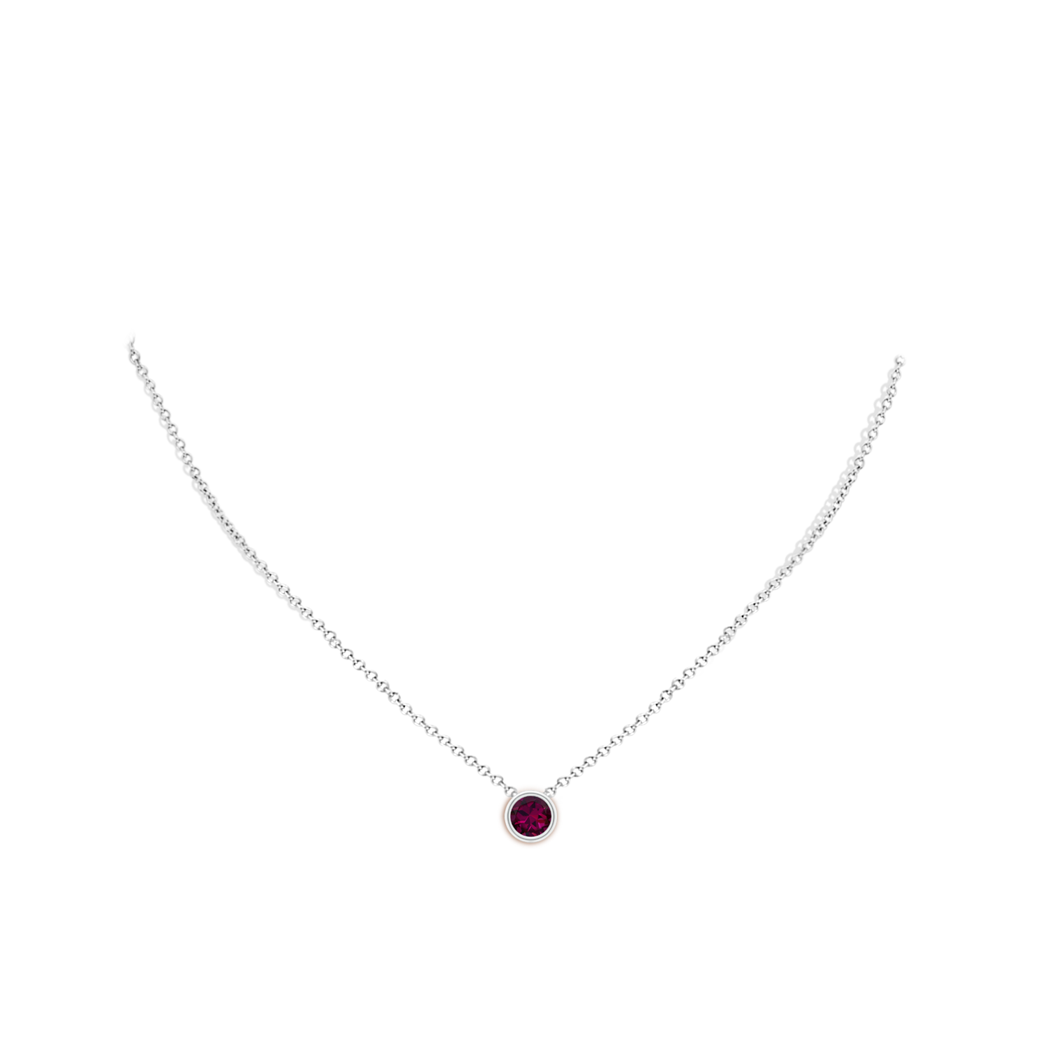 6mm AAAA Bezel-Set Round Rhodolite Solitaire Pendant in White Gold - body_neck
