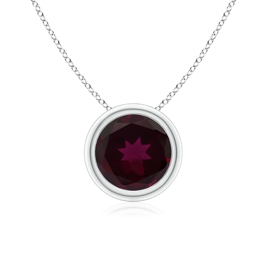 7mm A Bezel-Set Round Rhodolite Solitaire Pendant in White Gold 