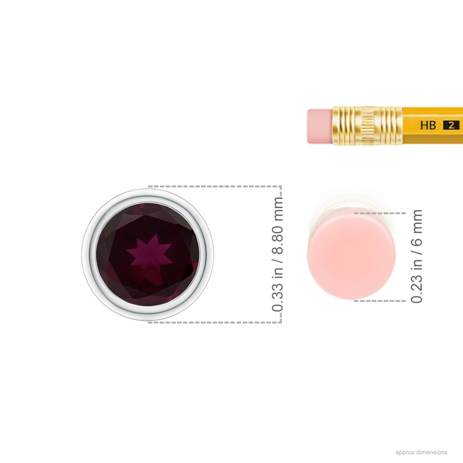 7mm A Bezel-Set Round Rhodolite Solitaire Pendant in White Gold ruler