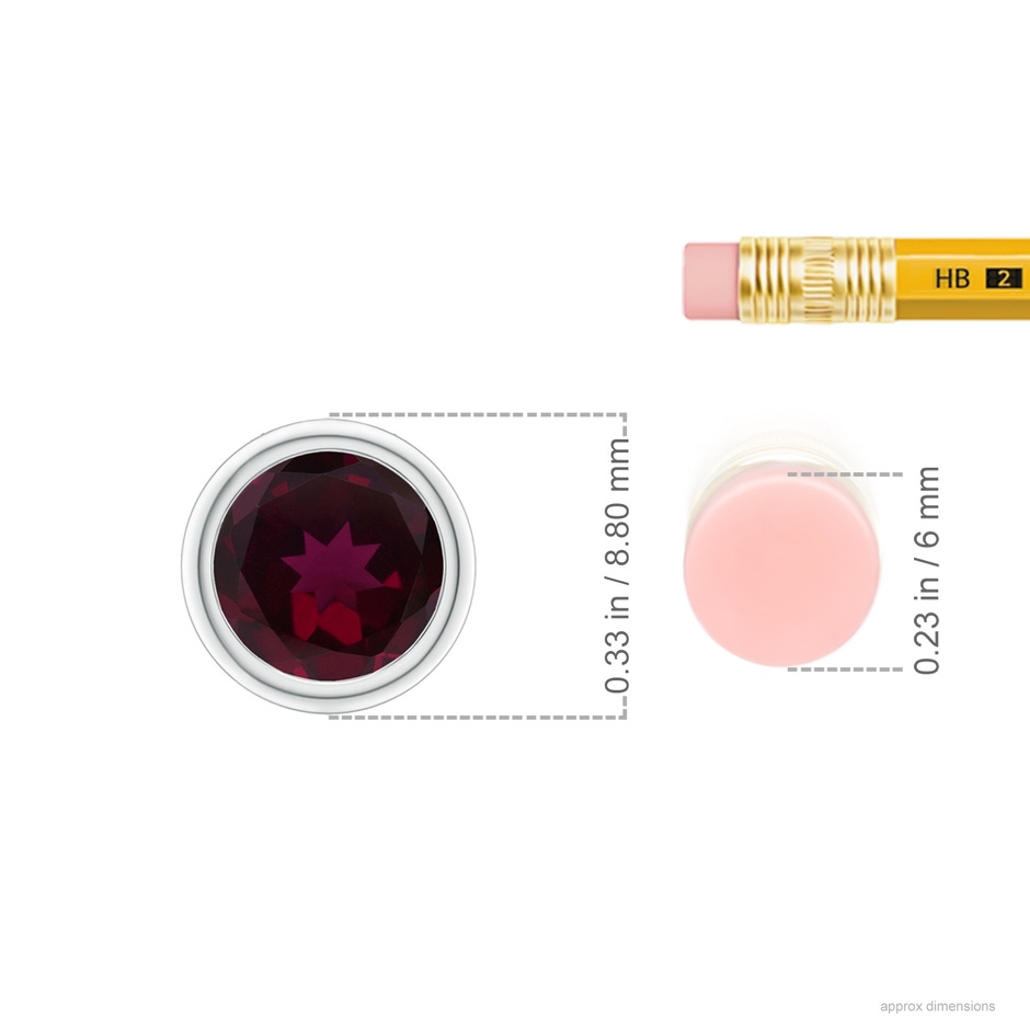 7mm AA Bezel-Set Round Rhodolite Solitaire Pendant in White Gold ruler
