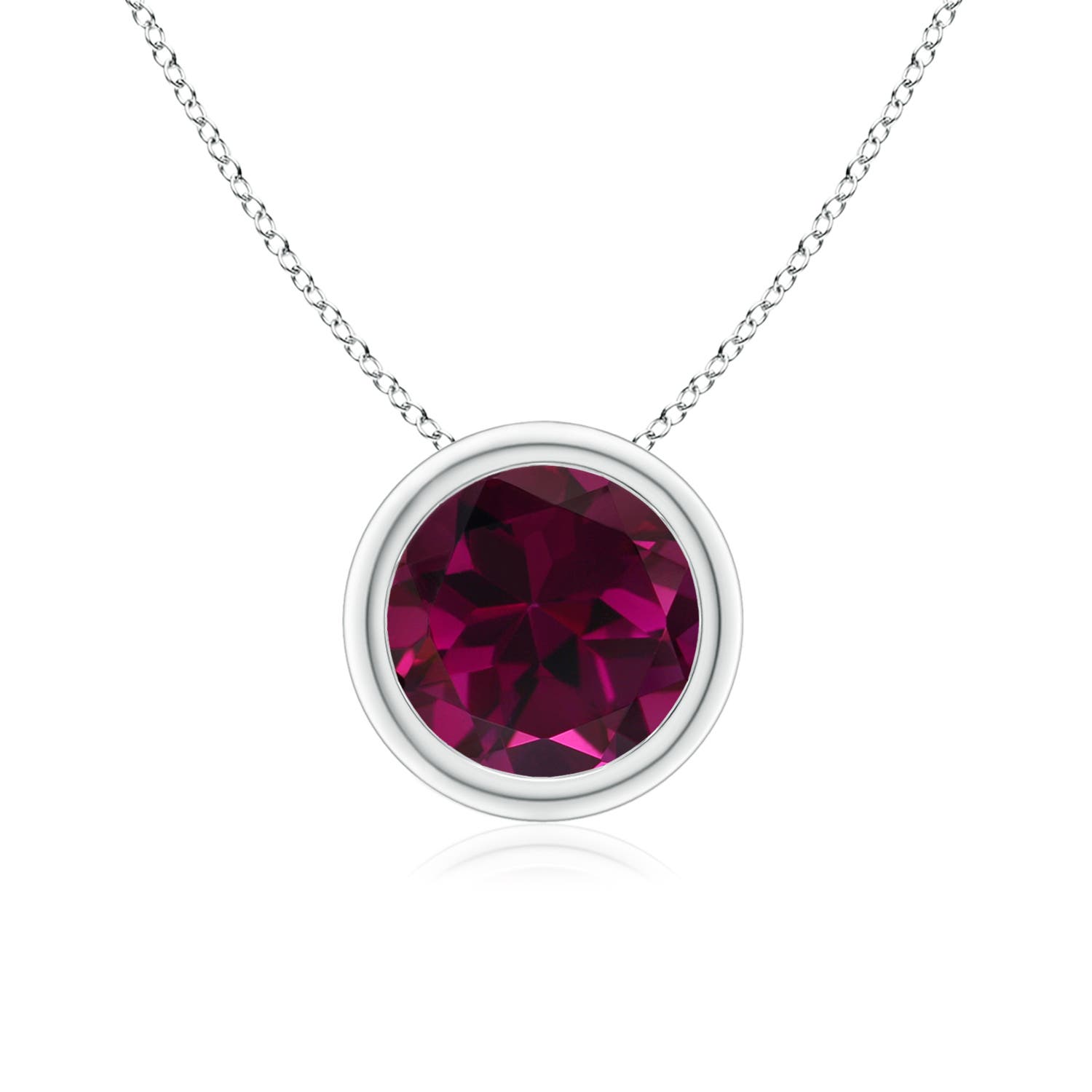 7mm AAA Bezel-Set Round Rhodolite Solitaire Pendant in White Gold