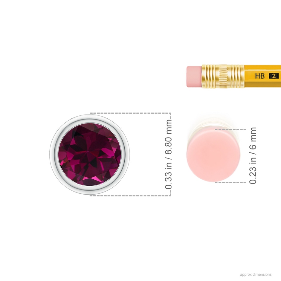 7mm AAA Bezel-Set Round Rhodolite Solitaire Pendant in White Gold ruler