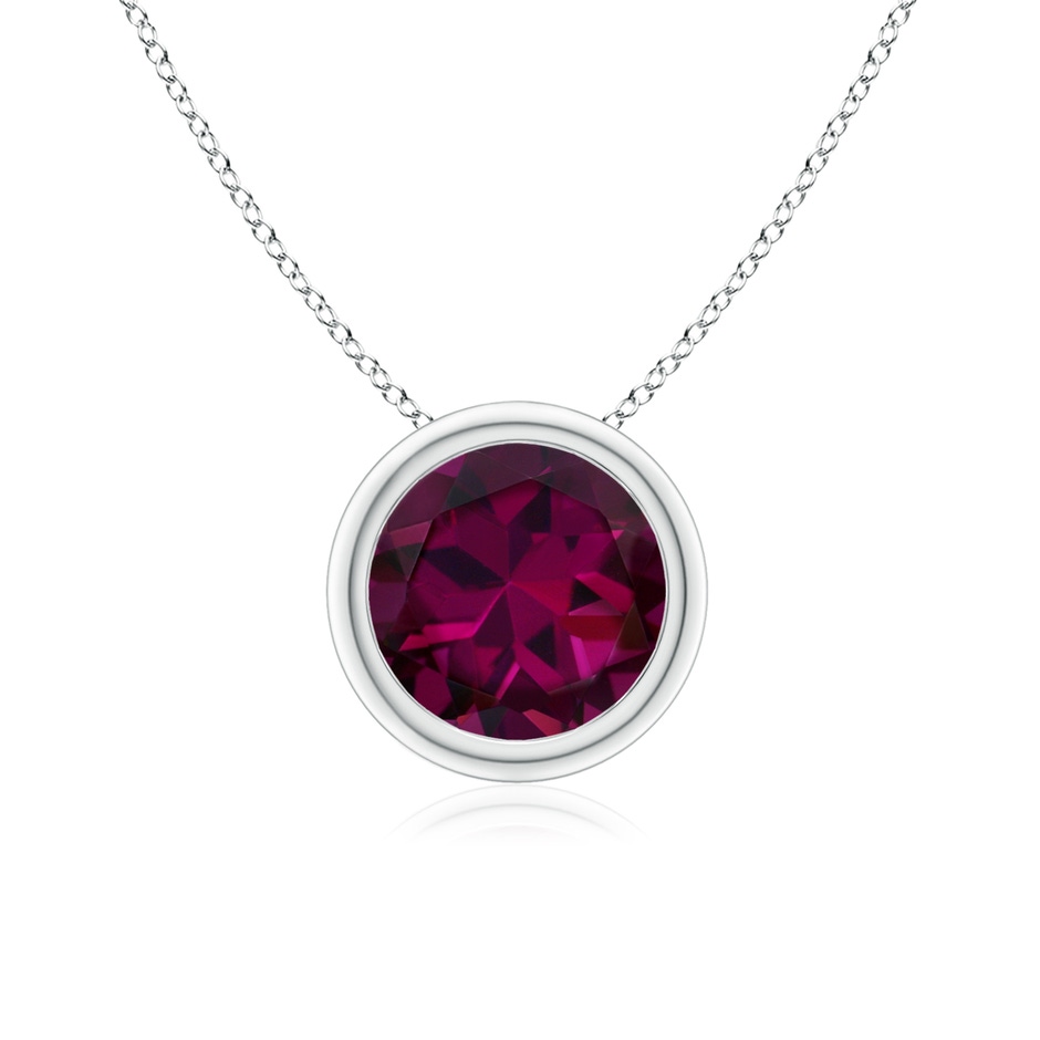 7mm AAAA Bezel-Set Round Rhodolite Solitaire Pendant in White Gold 