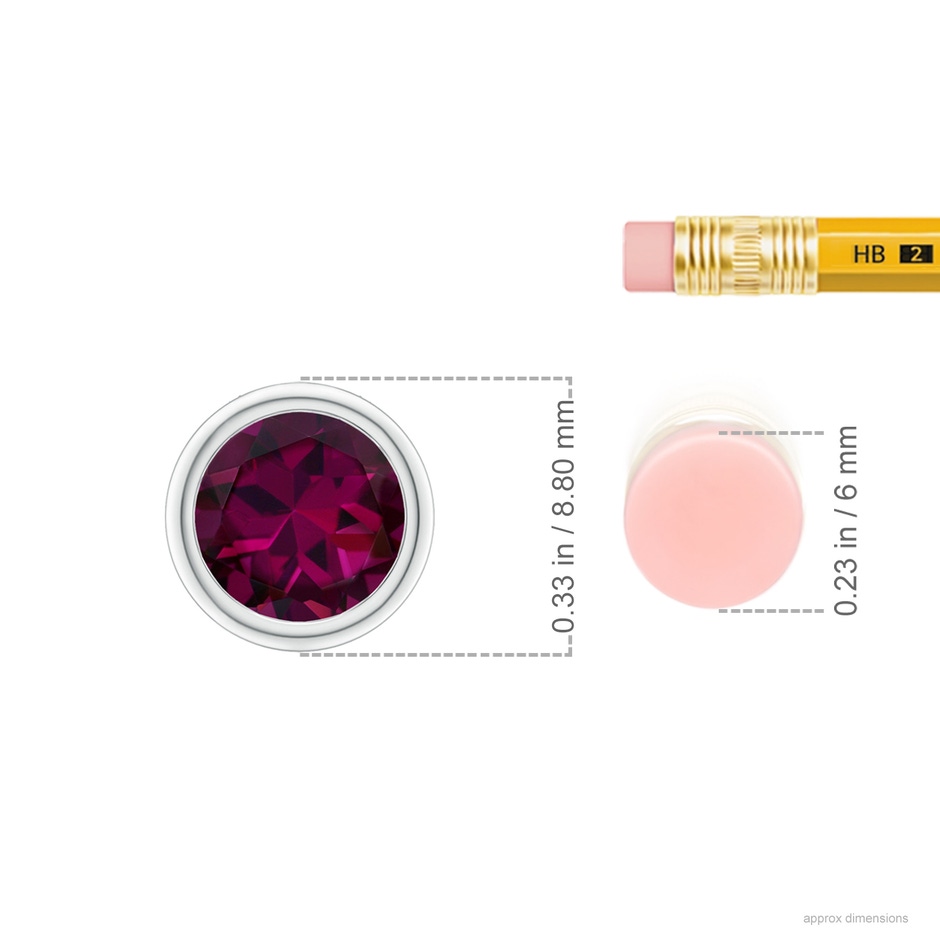 7mm AAAA Bezel-Set Round Rhodolite Solitaire Pendant in White Gold ruler