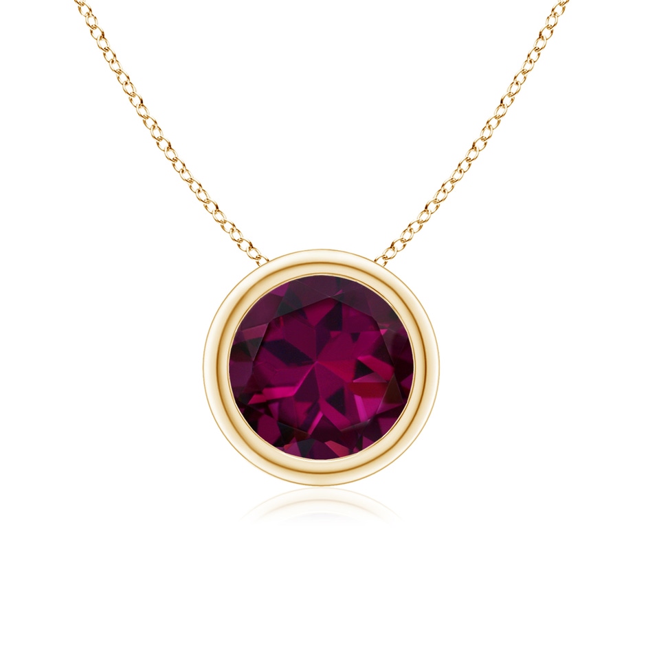 7mm AAAA Bezel-Set Round Rhodolite Solitaire Pendant in Yellow Gold 