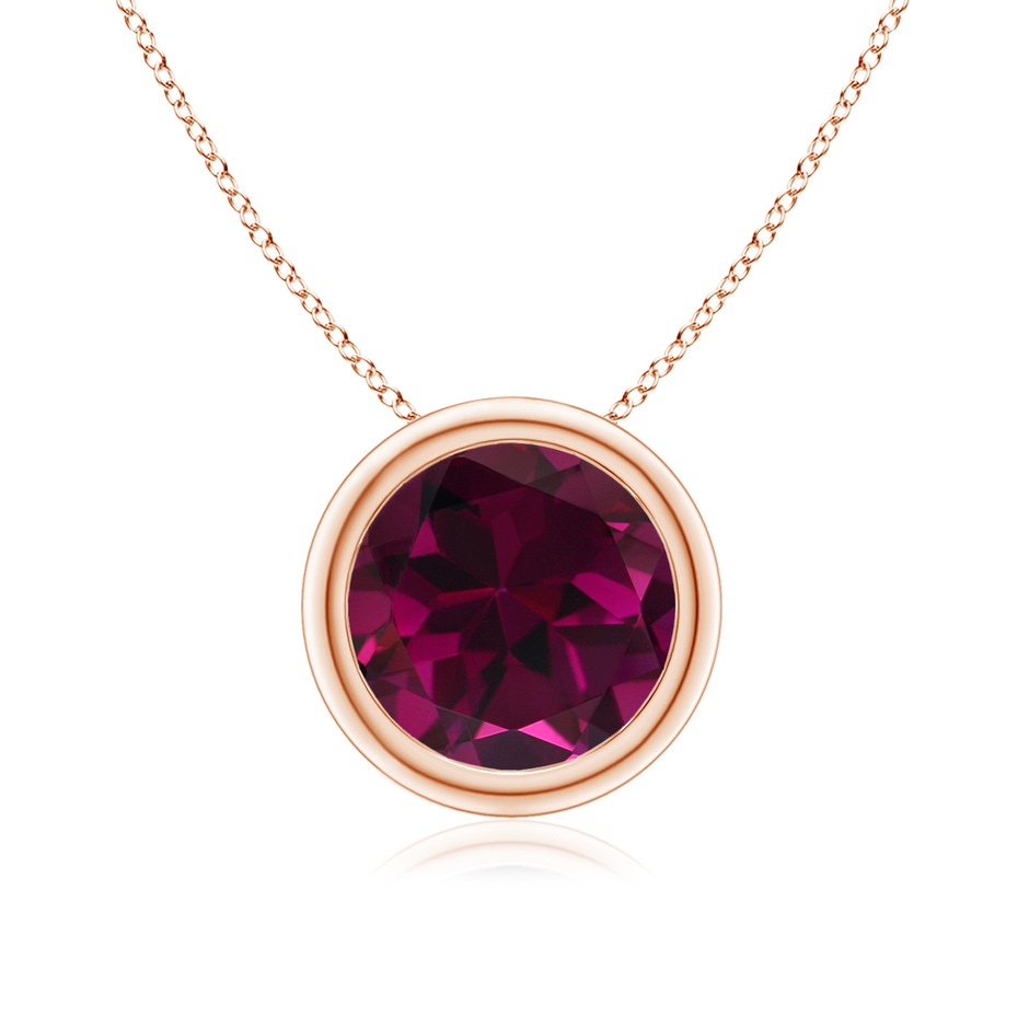 8mm AAA Bezel-Set Round Rhodolite Solitaire Pendant in Rose Gold 