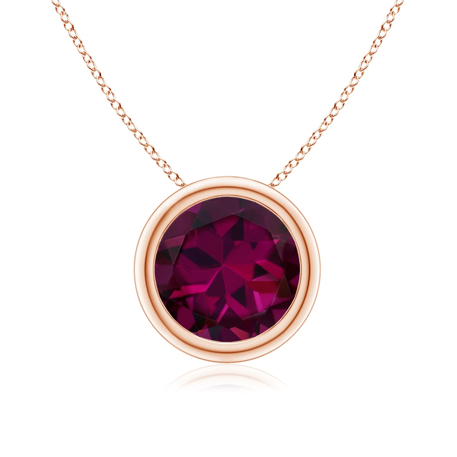 8mm AAAA Bezel-Set Round Rhodolite Solitaire Pendant in Rose Gold 