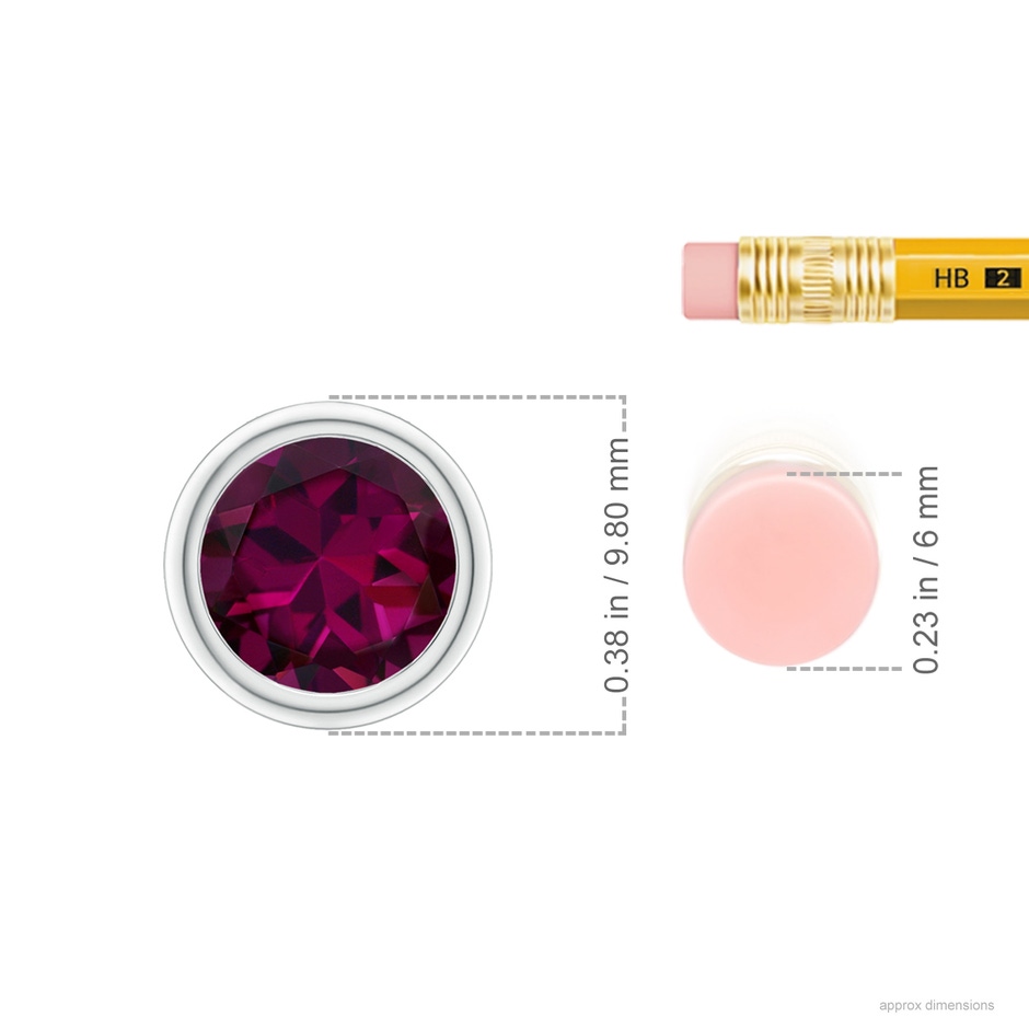 8mm AAAA Bezel-Set Round Rhodolite Solitaire Pendant in White Gold ruler