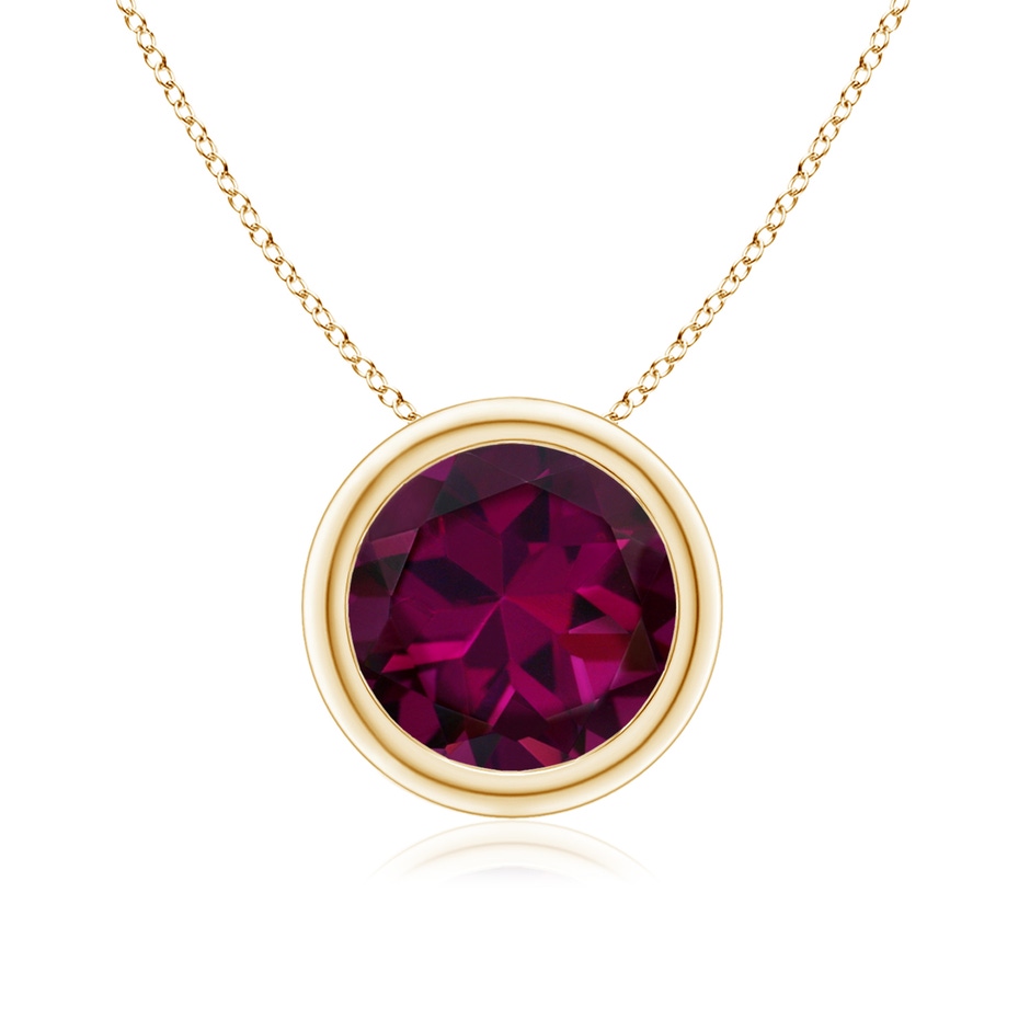 8mm AAAA Bezel-Set Round Rhodolite Solitaire Pendant in Yellow Gold 