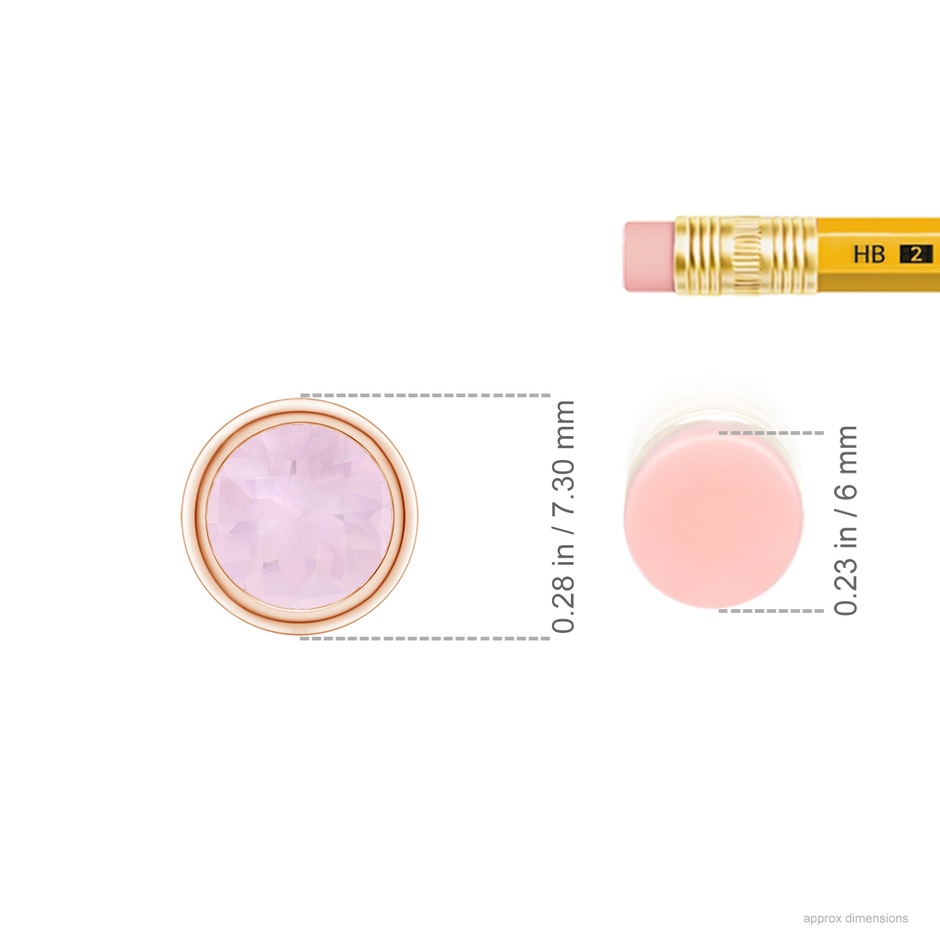 6mm AA Bezel-Set Round Rose Quartz Solitaire Pendant in Rose Gold ruler