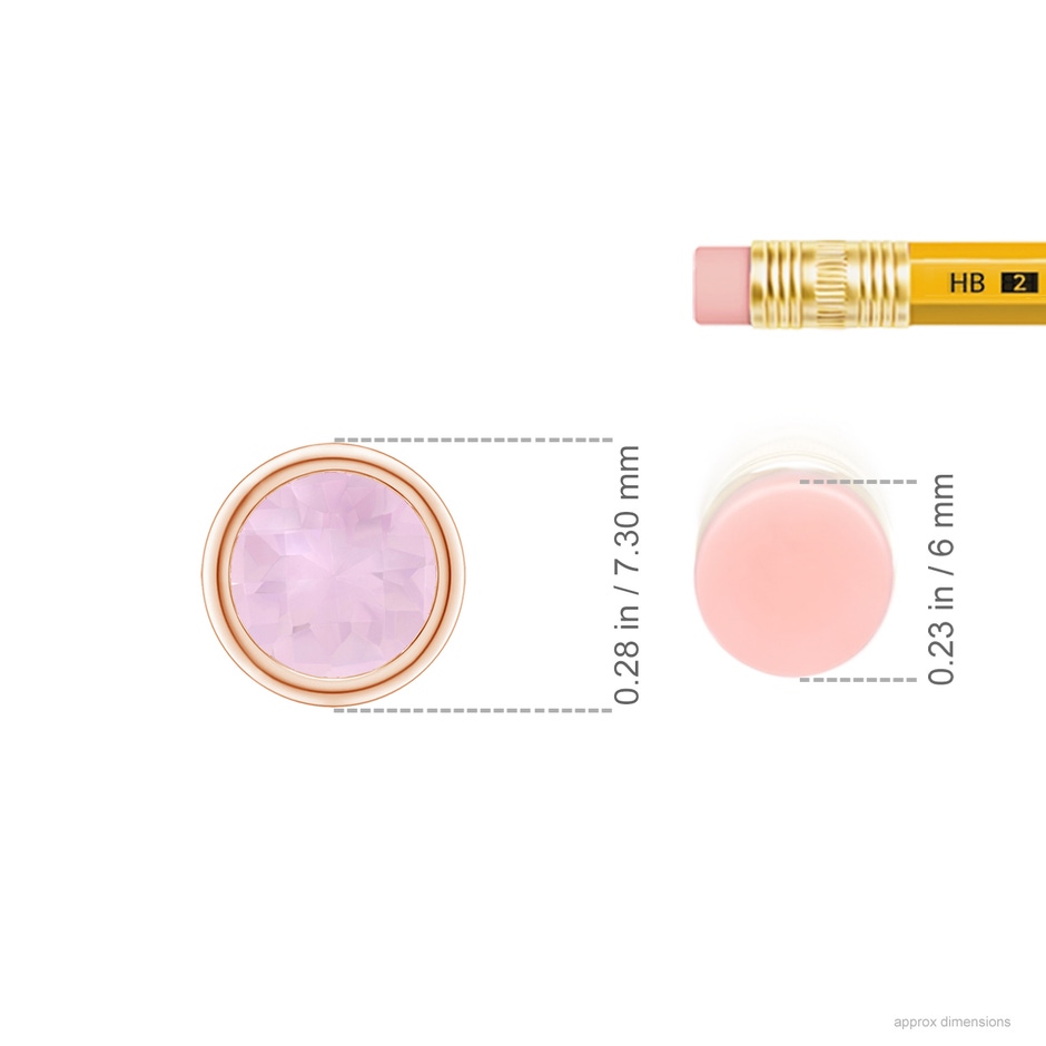 6mm AAA Bezel-Set Round Rose Quartz Solitaire Pendant in Rose Gold ruler